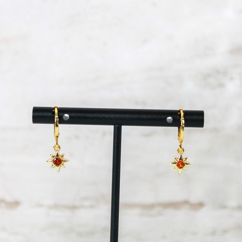 North Star Charm Huggie Hoop Earrings in Orange and Gold